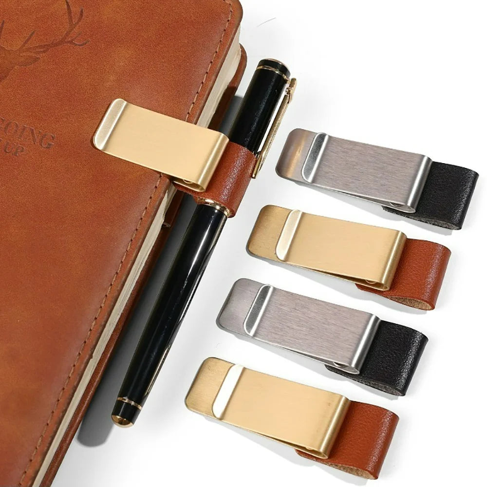 Staxio Ember Leather Brass Journal Pen Clip - view 4