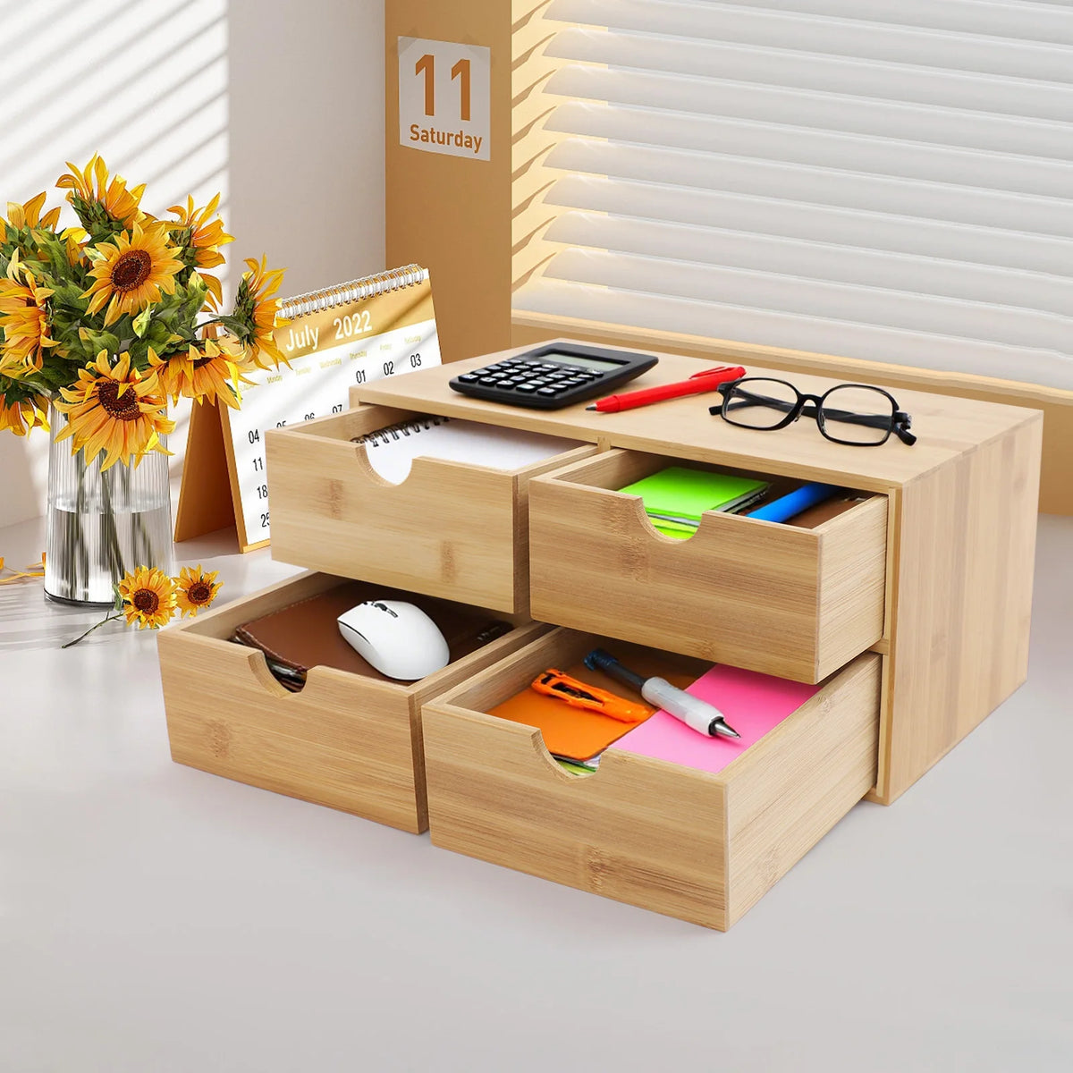 Staxio Reed Four-Drawer Bamboo Desk Chest - view 3