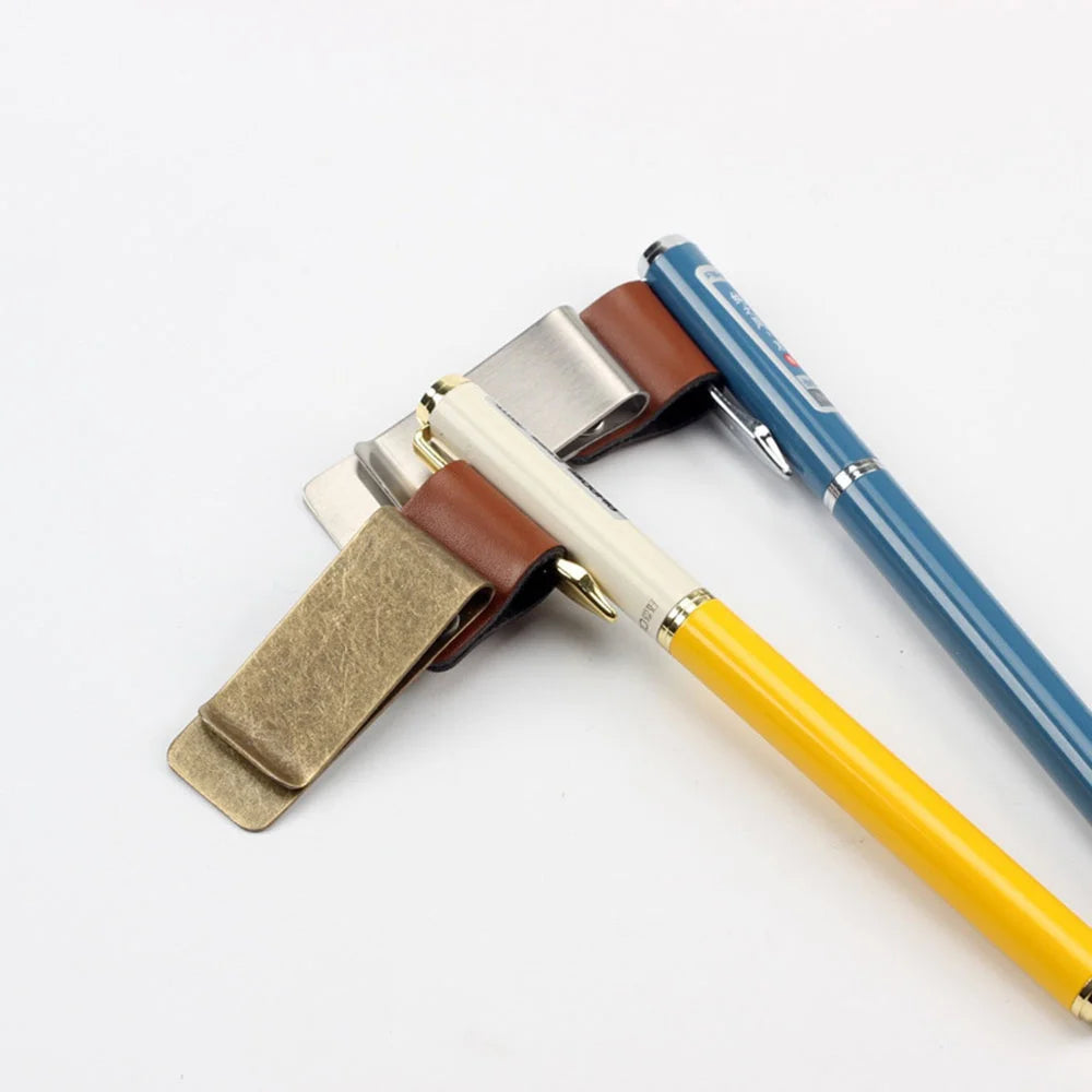 Staxio Ember Leather Brass Journal Pen Clip - view 2