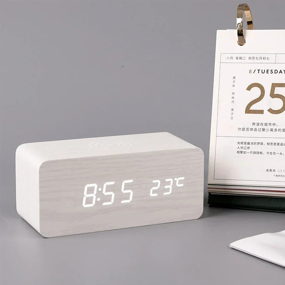 Staxio Lumen Wood-Toned LED Clock Wireless Charger - view 2