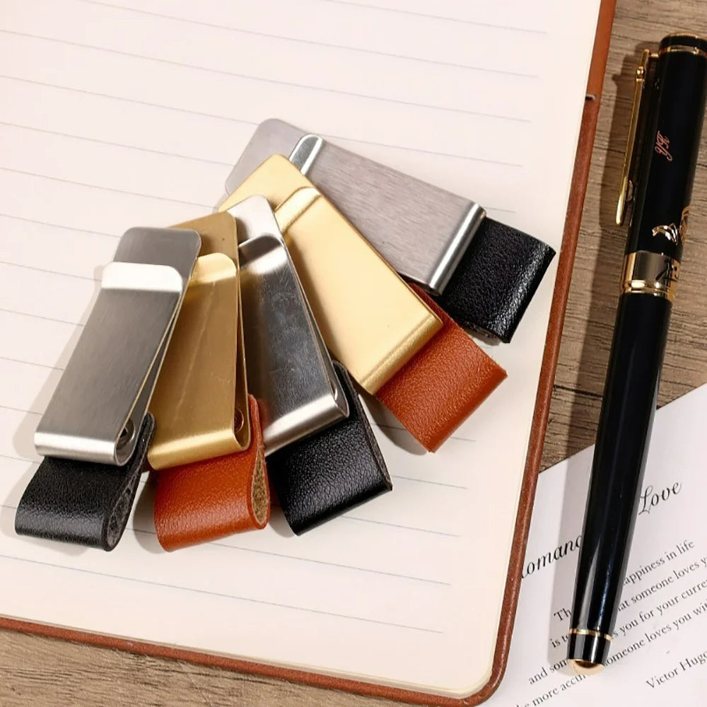 Staxio Ember Leather Brass Journal Pen Clip - view 3