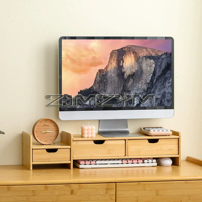 Staxio Reed Bamboo Monitor Riser with Drawer - view 1