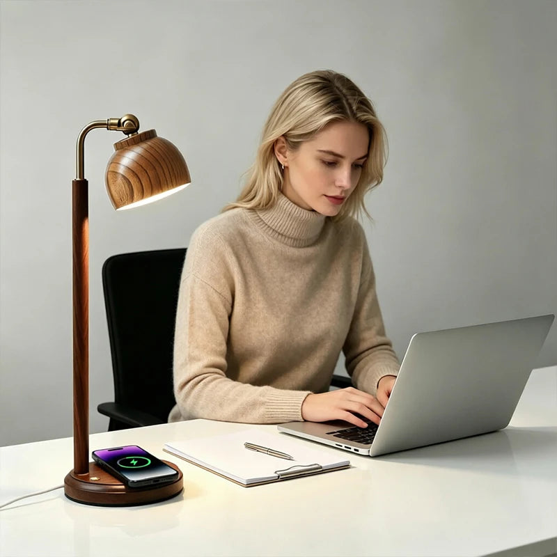 Staxio Lumen Walnut Wireless-Charging Desk Lamp - view 2