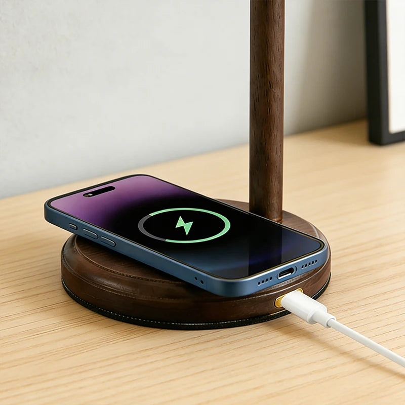 Staxio Lumen Walnut Wireless-Charging Desk Lamp - view 6