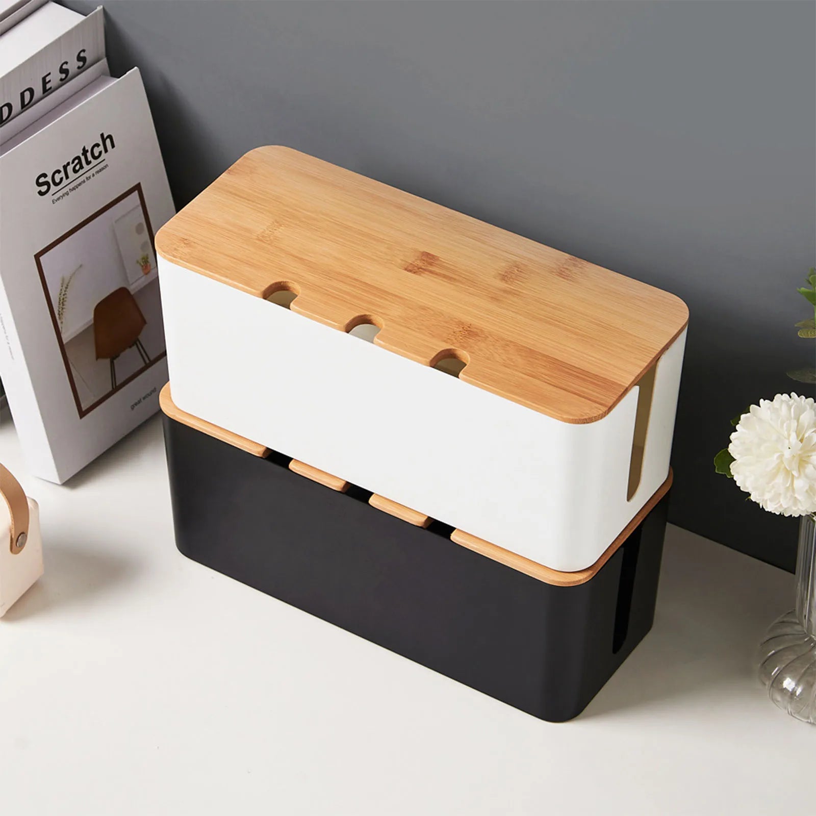 Staxio Vault Wood-Toned Cable Management Box - view 6