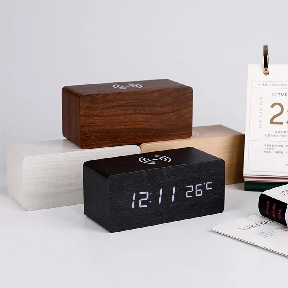 Staxio Lumen Wood-Toned LED Clock Wireless Charger - view 3