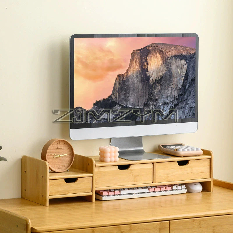 Staxio Reed Bamboo Monitor Riser with Drawer - view 3