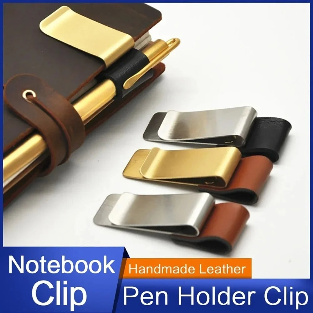Staxio Ember Leather Brass Journal Pen Clip - view 1