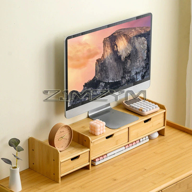 Staxio Reed Bamboo Monitor Riser with Drawer - view 2