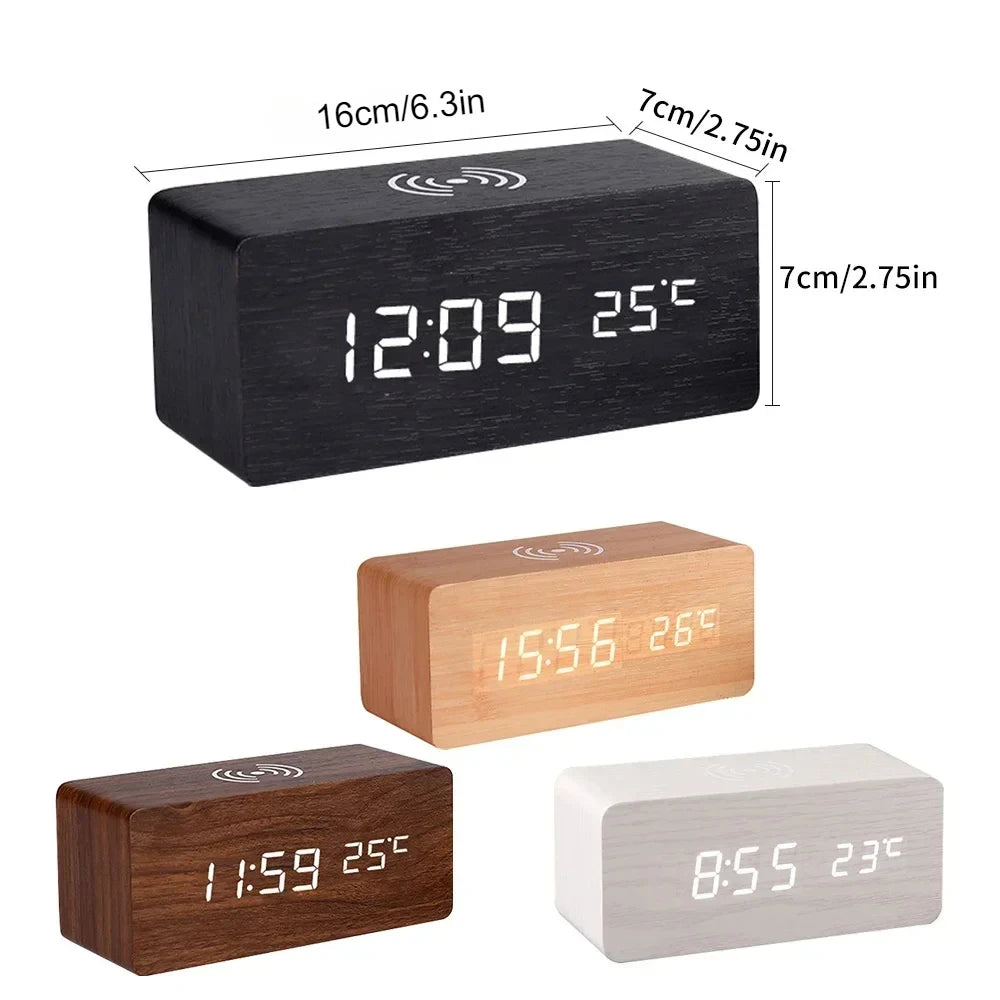 Staxio Lumen Wood-Toned LED Clock Wireless Charger - view 6