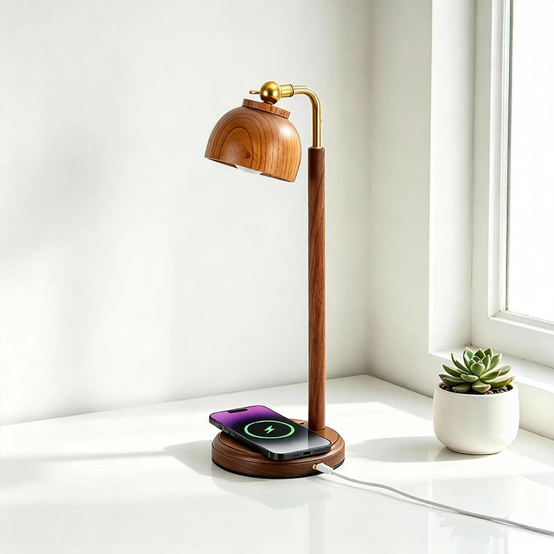 Staxio Lumen Walnut Wireless-Charging Desk Lamp - view 3