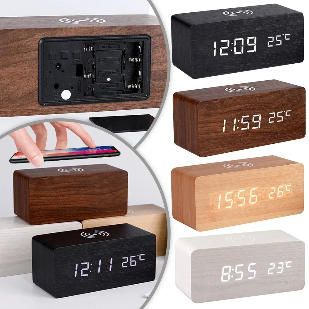Staxio Lumen Wood-Toned LED Clock Wireless Charger - view 1
