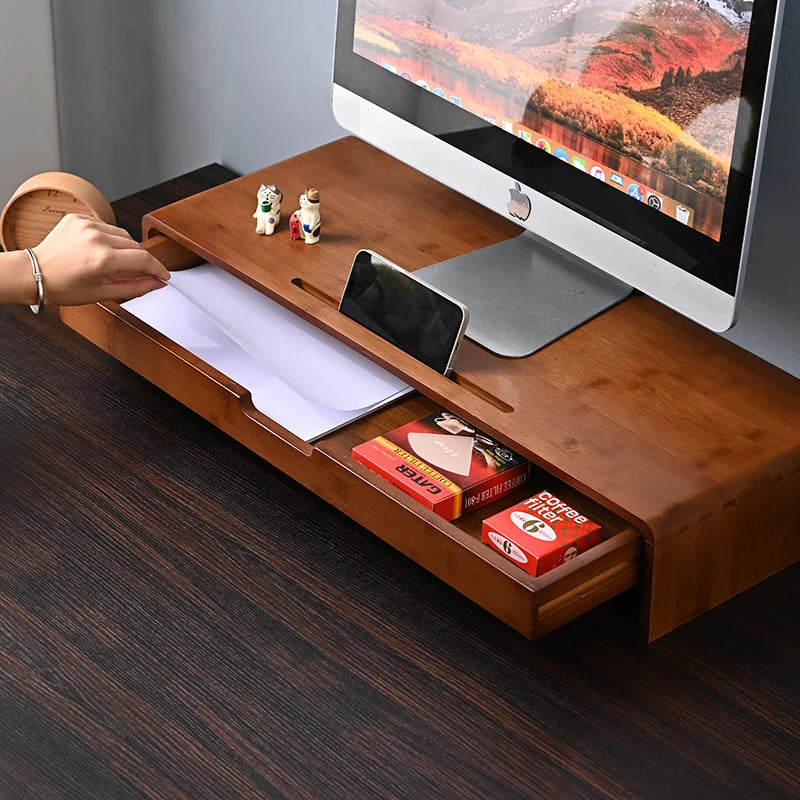 Staxio Kiln Bamboo Monitor Riser with Drawer - view 5