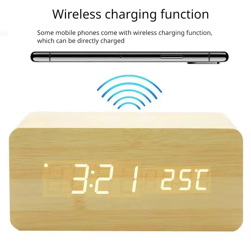 Staxio Lumen Wood-Toned LED Clock Wireless Charger - view 5