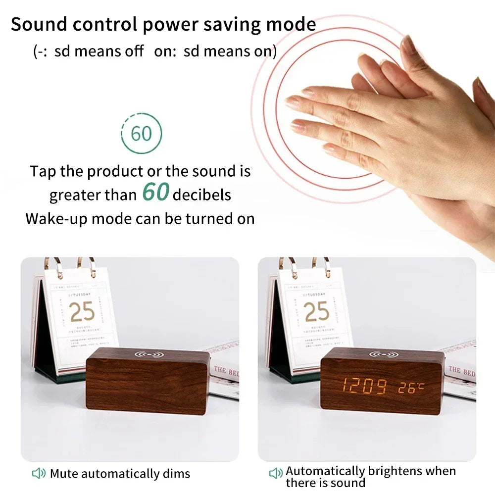 Staxio Lumen Wood-Toned LED Clock Wireless Charger - view 4