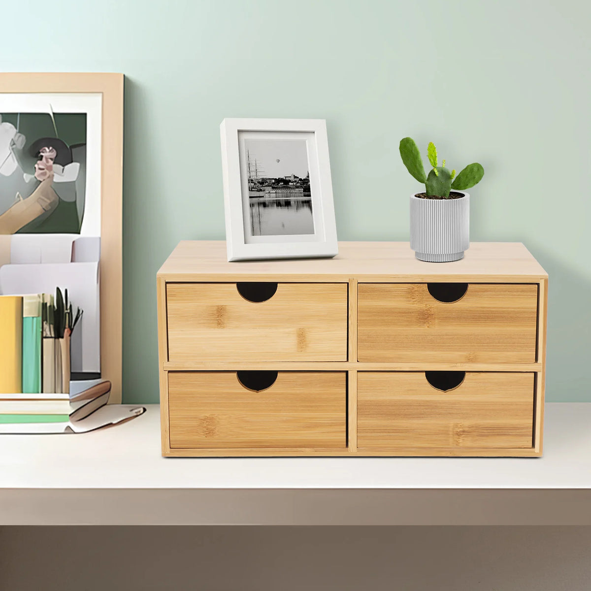 Staxio Reed Four-Drawer Bamboo Desk Chest - view 2